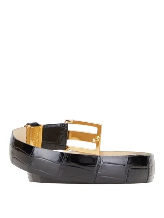 Dior CD Buckle Croco Embossed Black Leather Belt - Picture 3 of 8